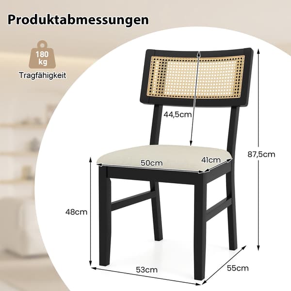 Ruokatuolien sarja, 2 kpl, pehmustettu istuin, rottinkiselkänoja