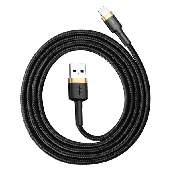 Holdbart flettet USB-kabel til iPhone Lightning QC3 1m - sort og guld