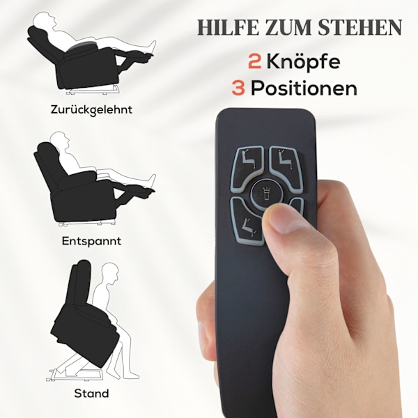 TV-fåtölj med ståhjälp, elektrisk liggfåtölj med liggfunktion, USB-port, TV-fåtölj med pocketfjäderkärna, sidoficka och fjärrkontroll, svart