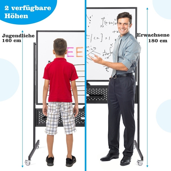 120 x 90 cm Dobbeltsidet mobil tavle med stifttavle &amp; Roller &amp; Sort stativ