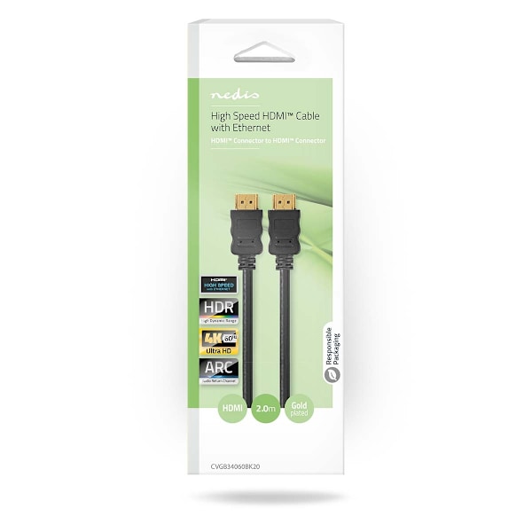 High Speed ​​HDMI ™ Kaapeli Ethernet | HDMI™ liitin | HDMI™ liitin | 4K@60Hz | ARC | 18 Gbps | 2.00 m | Pyöreä | PVC | Musta | Laatikko