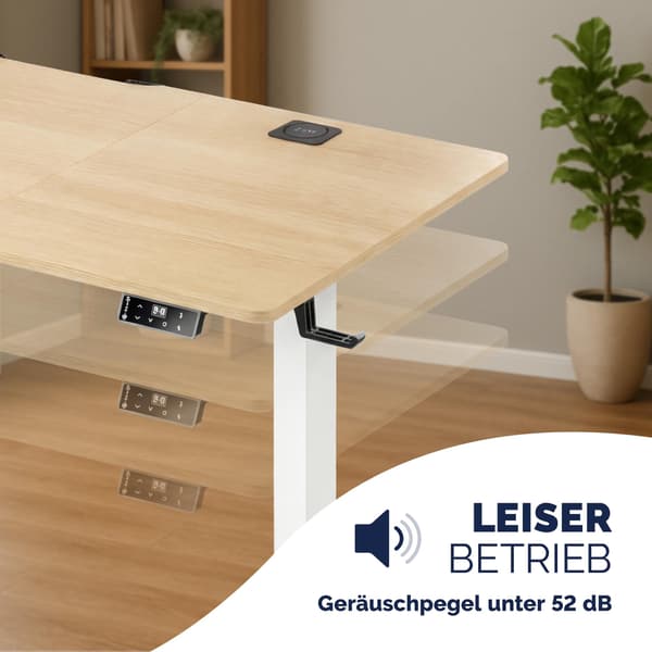 Højdejusterbart skrivebord, beige, 160x75 cm, USB-porte