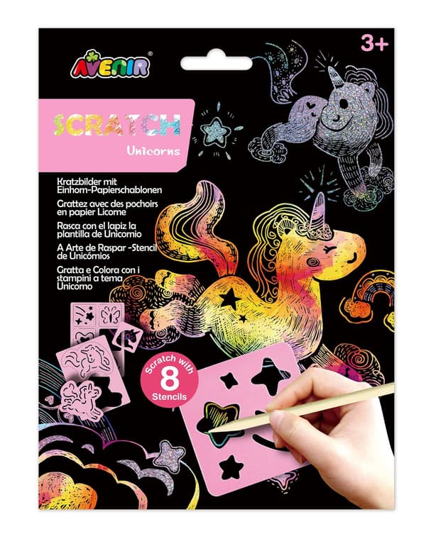 Avenir Scratch Set stensiilillä: Yksisarviset