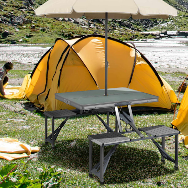 Campingbord, hopfällbart bord med 4 stolar, fällbart trädgårdsbord av aluminium, lätt, multifunktionellt bord, 4 personer, sidobord för trädgård, terr