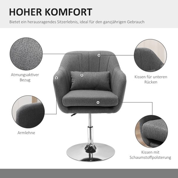 Arbejdsskammel Drejestol Kontorstol Højdejusterbar Hørlignende Polyesterstål Mørkegrå 57 X 57 X 77,5-87 Cm