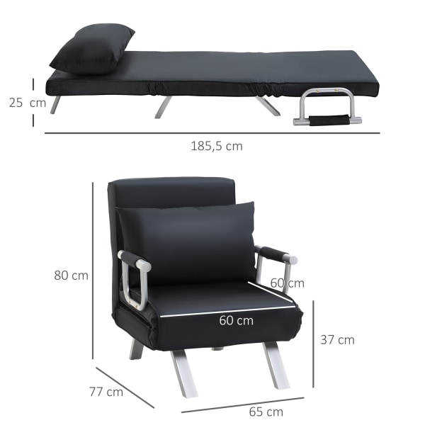 Sovestol, 2-I-1 Sovesofa, Klapstol Med Justerbart Ryglæn, Hynde, Gæsteseng Kan Holde Op Til 120 Kg, Sort