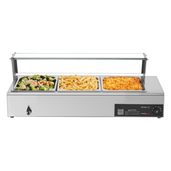 Professionel madvarmer, 1500W, rustfrit stål, 3 halve pander
