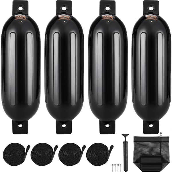 Båtfendrar 4-pack, 5,5 x 20 tum, pump och rep
