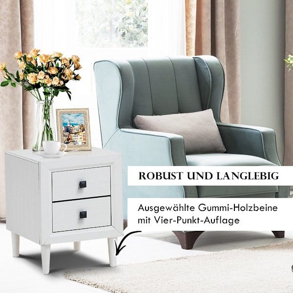Sengeborde træ sidebord med 2 skuffer sofabord moderne sofabord hvid