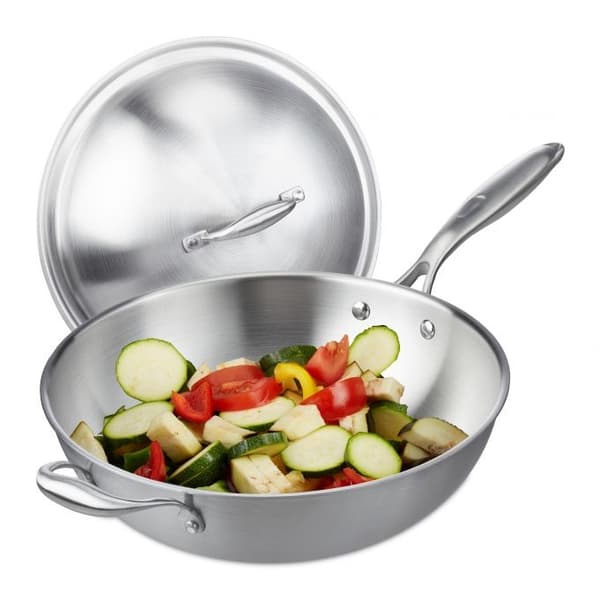 Wok i rustfrit stål med låg