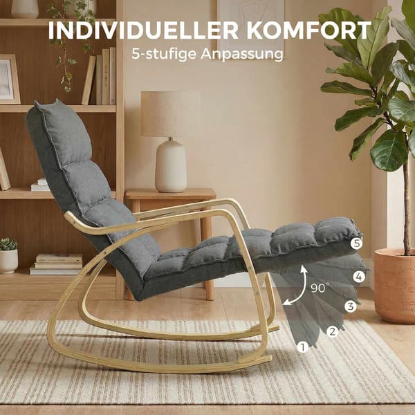 Gungstol med justerbart fotstöd, vadderad, grå