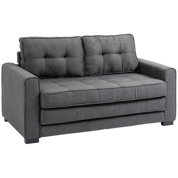 Bäddsoffa, hopfällbar soffa, 2-sits, bäddsoffa med sovfunktion, linnetouch, gummiträ, grå, 147,5x75x85cm