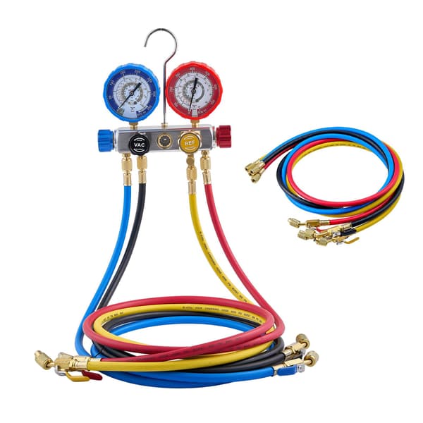 AC-manometersats, 4-vägs, 1,5 m slangar, R12-R410A