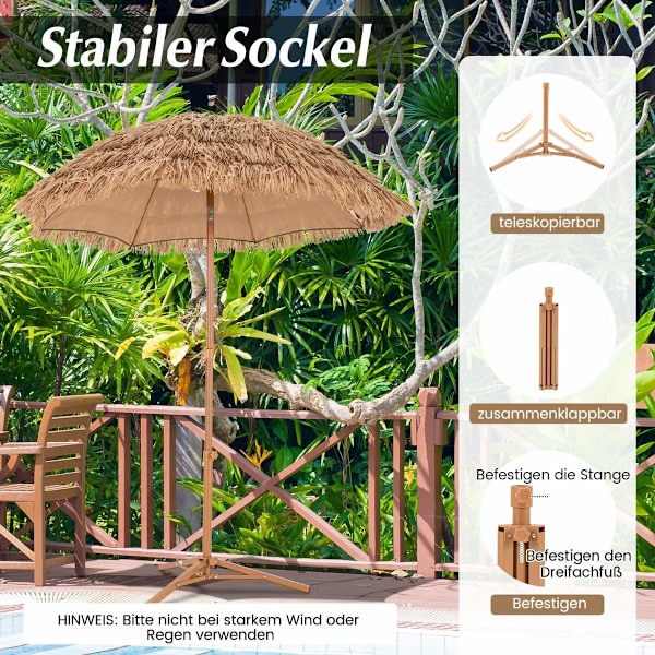 Hawaiian Style Beach Paraply med hopfällbart stativ & lutningsknopp & bärväska Tiki Paraply