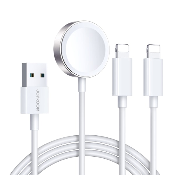 3in1-kaapeli USB-A-kaapeli induktiivisella laturilla + 2x iPhone Lightning 1,2m valkoinen