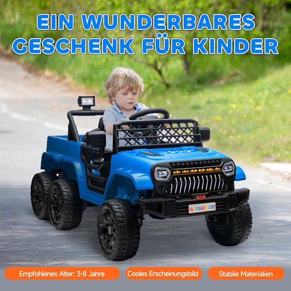 Lasten sähköauto, 12 V maastoauto 2,4G kaukosäätimellä, perävaunu, lastenauto LED valolla, pehmeä käynnistys, musiikki ja äänitorvi, 2,5-4 km/h, 3-8 v