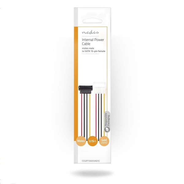 Sisäinen Virtakaapeli | Molex uros | SATA 15-Pin naaras | Kullattu | 0.15 m | Pyöreä | PVC | Monivärinen | Kirjekuori