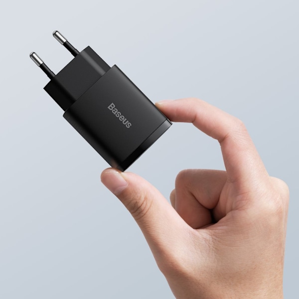 Kompakt USB-hurtigoplader USB-C 20W 3A PD QC 3.0 sort