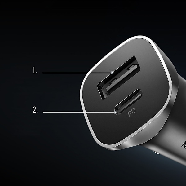 USB-C USB 24W Power Delivery Quick Charge billaddare, grå