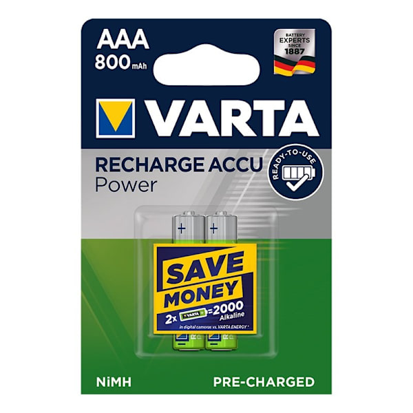Varta Recharge Accu Power -akut AAA 800 mAh 2 kpl läpipainopakkauksessa (DECT-puhelin)