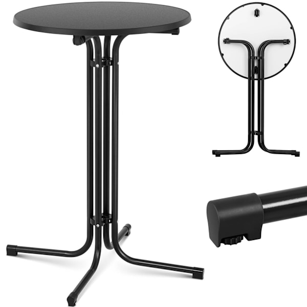 Bord, rundt barbord, højt, foldbart, dia. 70 cm højde 110 cm sort