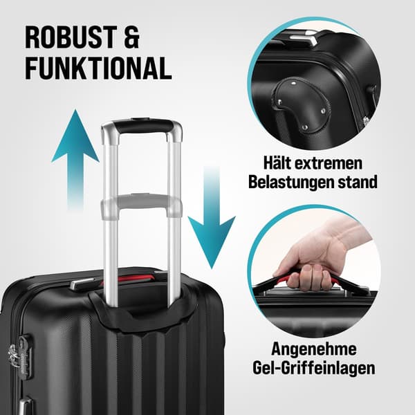 3-delt sort ABS-bagagesæt med 360 hjul