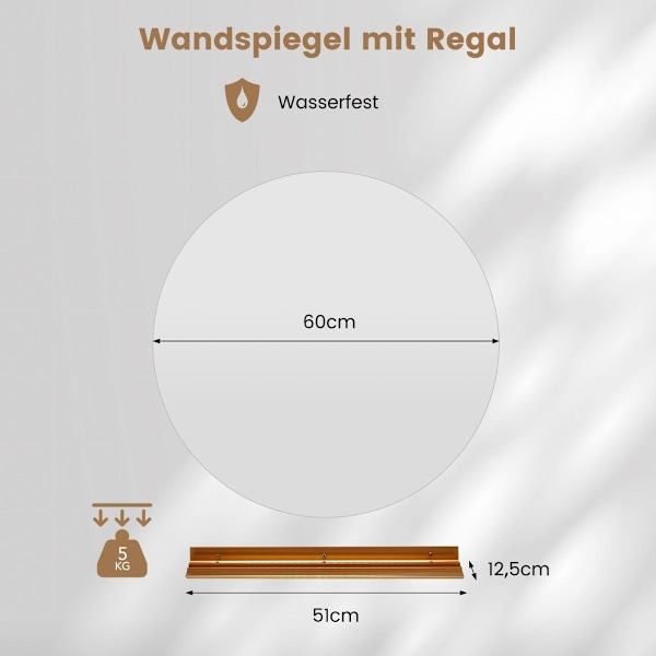 Ø60cm pyöreä kylpyhuonepeili valaistuksella & kosketuskytkimellä ja muistitoiminnolla varustettu seinäpeili