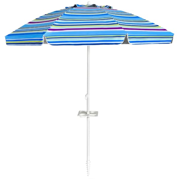 Strandparasol 200 cm, Vippebaldakin, Kopholder, Blå
