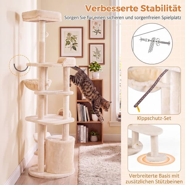 Stort beige kradsetræ med kradsetræer, 149 cm