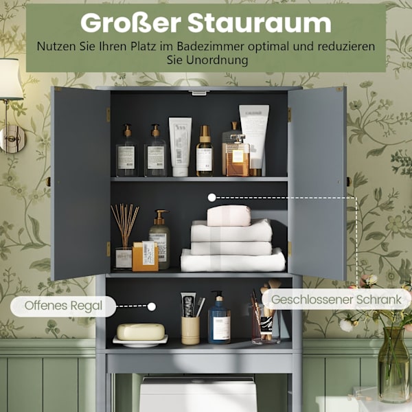 Toiletskab med justerbar hylde, grå MDF