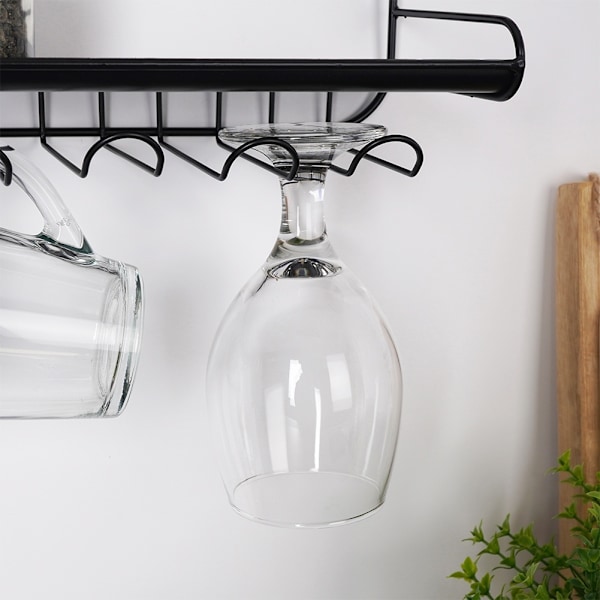 Ophæng til glas og kopper med hylde i sort metal