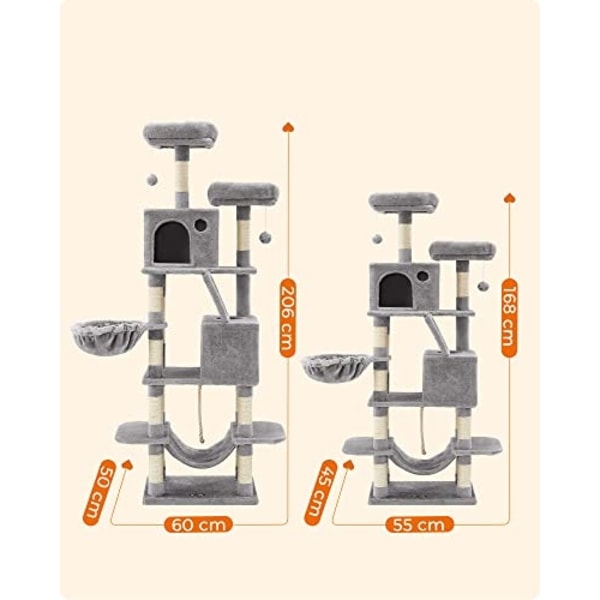 168 cm højt kattetræ med 5 niveauer og flere legeområder
