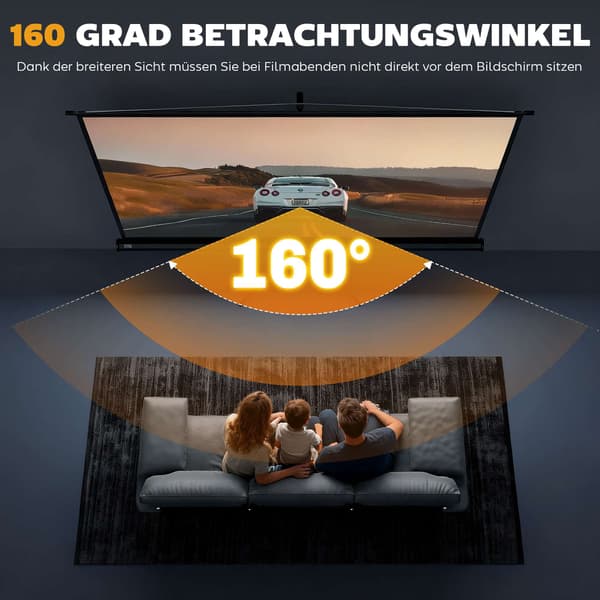 Projektorlærred med stativ, 100 tommer, 16:9 HD 4K