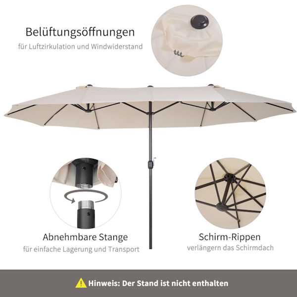 Parasol Garden Sateenvarjo Market Sateenvarjo Kaksinkertainen Päivänvarjo Patio Sateenvarjo Käsikammalla Beige Ovaali 455 X 270 X 240 Cm