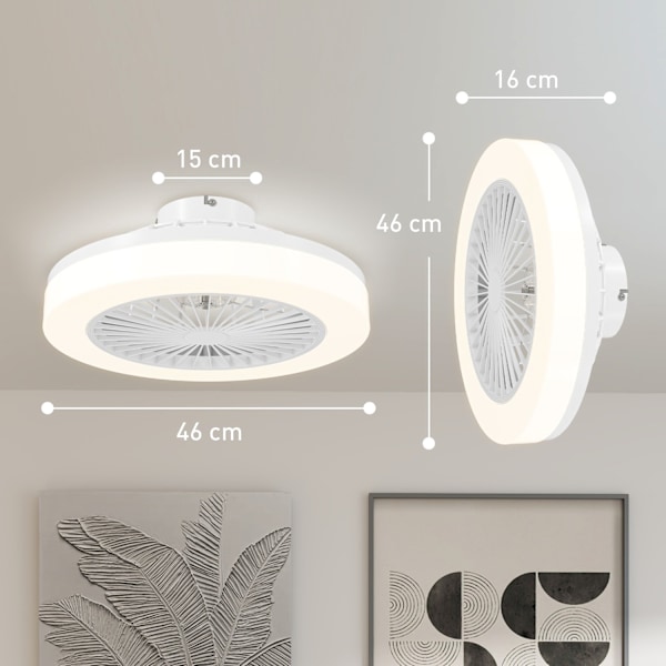 Takfläkt med belysning fjärrkontroll LED-fläkt takljus dimbar med 6 hastigheter 40 W lampa med vändbar fläkt, timer för sovrum vit 46 cm |