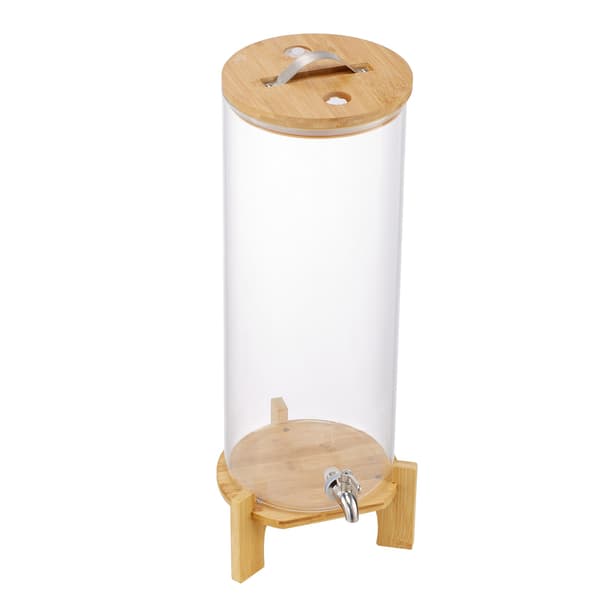 Glas drikkevaredispenser 13L, træstativ, stålhane