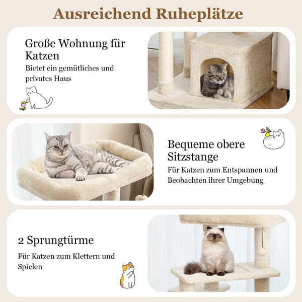 Kattträd med grotta, mjuk sits, 85cm, beige