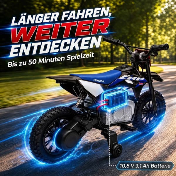 Elektrisk børnemotorcykel, 12V, sort og blå, 3-6 km/t