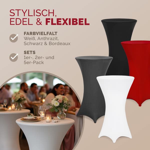 Cocktailbordsöverdrag, vitt, 60 cm, strykfritt stretchmaterial