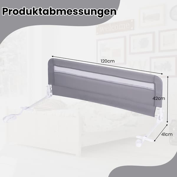 Sammenklappelig sengehest til småbørn, 120 cm, grå, vaskbart betræk