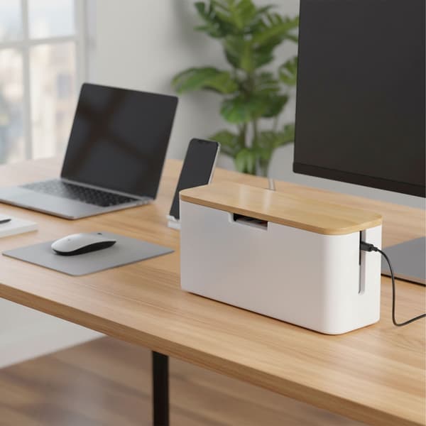 Kabelbox i bambu med magnetiskt lock, passar 6-polig kabel