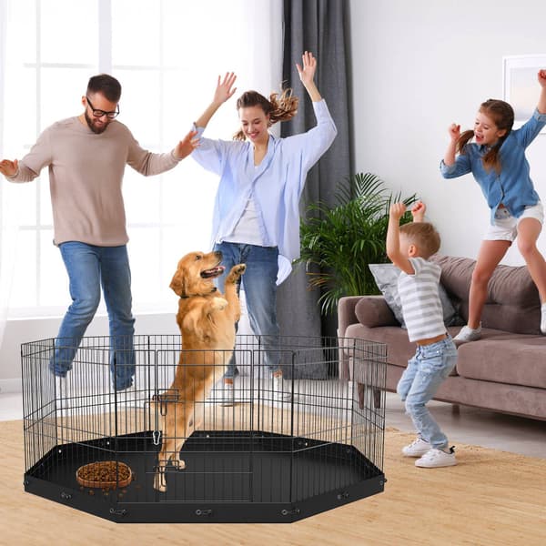 Metal hundegård, foldbar med 8 paneler, 61 cm med måtte