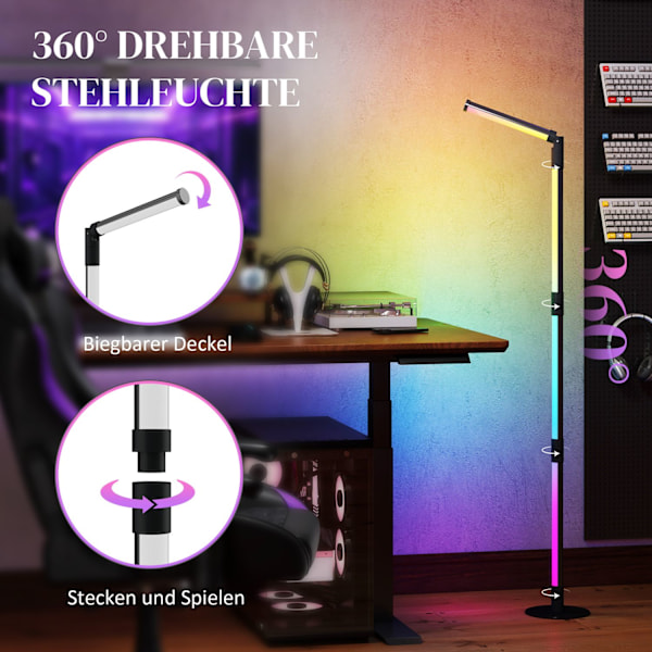 LED gulvlampe stue gulvlampe med fjernbetjening, app kontrol, dæmpbar gulvlampe med timer, musiksynkronisering, gulvlampe med scene modes, til sovevær