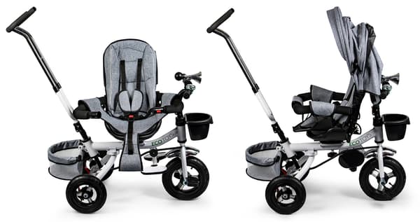 360° Roterande Trehjuling Deluxe med Canopy Grey ECOTOYS