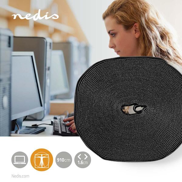 Velcro Cable Roll | Velcro kabelbinder | 1x Hook-and-loop Roll | Sort