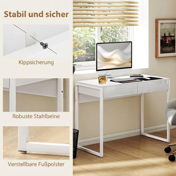 Hvidt skrivebord 100x50 cm med 2 skuffer til små rum