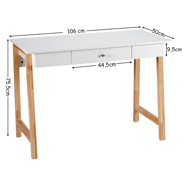 Skrivebord med skuffe, computerbord, toiletbord, kontorbord, 106 x 50 x 75,5 cm, natur