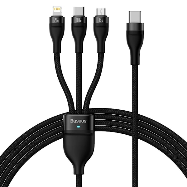 Flash Series II USB-C kabel Iphone Lightning microUSB 100W 1,5m svart