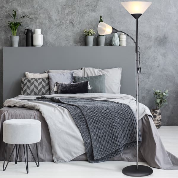 Gulvlampe sort 175x28cm med justerbar læsearm