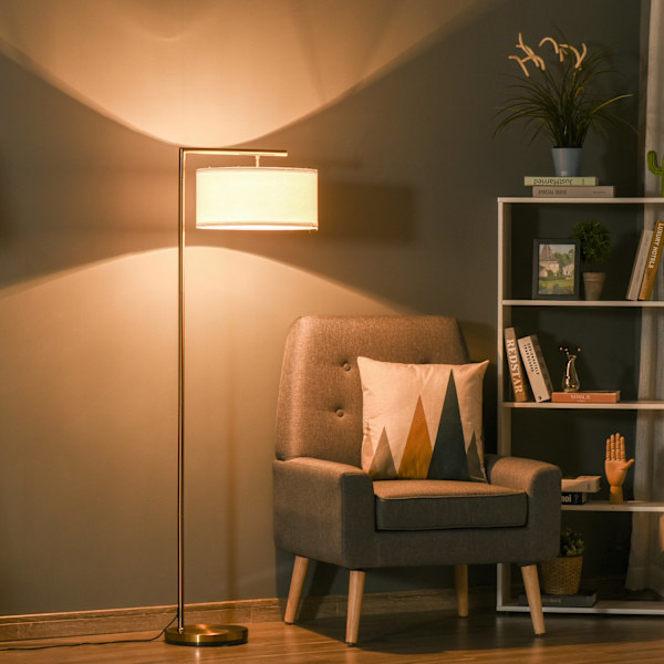 Golvlampa Golvlampa E27 Sockel För Vardagsrum Sovrum Kontor Metall Stål Linne Guld + Vit 47 X 37 X 153 Cm